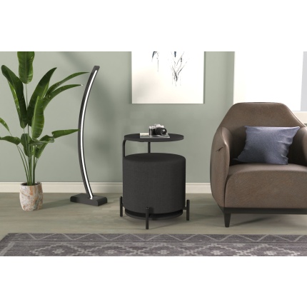 Çok Amaçlı Siyah Metal C Sehpa Puf Seti Gri-O