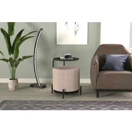 Çok Amaçlı Siyah Metal C Sehpa Puf Seti Krem-O