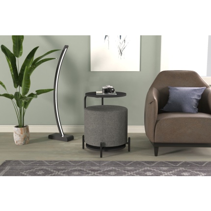 Çok Amaçlı Siyah Metal C Sehpa Puf Seti Gri