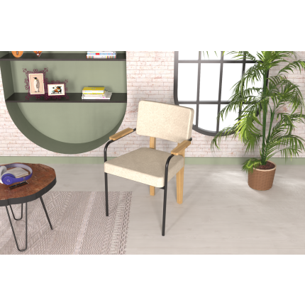 Saray Ahşap-Metal Siyah Ayak Sigma Sandalye Naturel - Beyaz