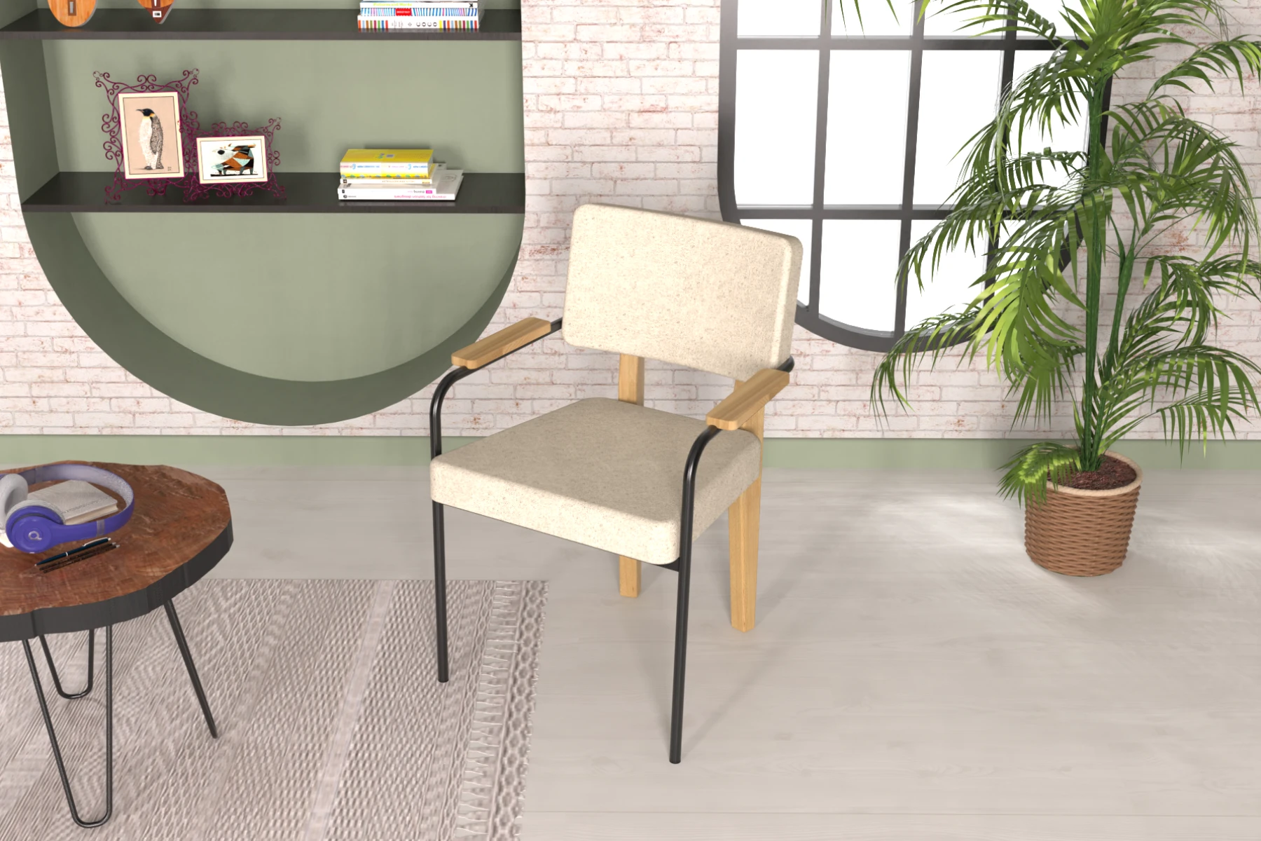 saray-sandalye1 Saray Ahşap-Metal Siyah Ayak Sigma Sandalye Naturel - Beyaz - Görsel 1