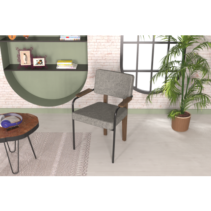 Saray Ahşap-Metal Siyah Ayak Sigma Sandalye Kestane - Gri