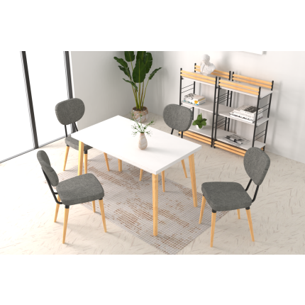 Deniz Sandalye Avanos Ahşap Mutfak Masası Takımı - 70x120 Cm Gri - Beyaz/Naturel