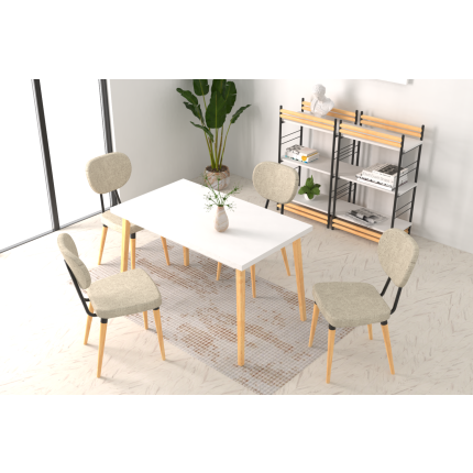 Deniz Sandalye Avanos Ahşap Mutfak Masası Takımı - 70x120 Cm Beyaz - Beyaz/Naturel