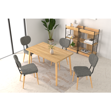 Deniz Sandalye Avanos Ahşap Mutfak Masası Takımı - 70x120 Cm Gri - Naturel