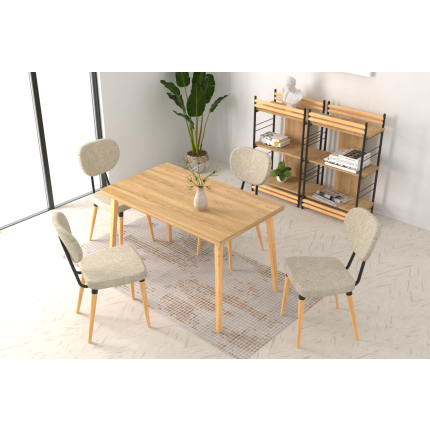 Deniz Sandalye Avanos Ahşap Mutfak Masası Takımı - 70x120 Cm Beyaz - Naturel