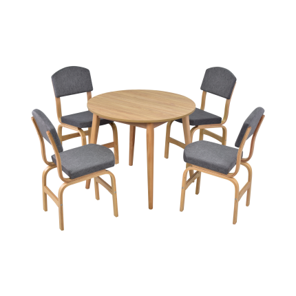 Ege Sandalye Avanos Yuvarlak Ahşap Mutfak Masası Takımı - 90x90 Cm Gri - Naturel