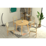 Ege Sandalye Avanos Yuvarlak Ahşap Mutfak Masası Takımı - 90x90 Cm Beyaz - Naturel