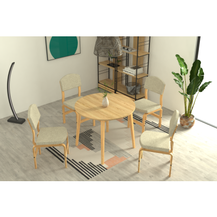 Ege Sandalye Avanos Yuvarlak Ahşap Mutfak Masası Takımı - 90x90 Cm Beyaz - Naturel