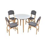 Ege Sandalye Avanos Yuvarlak Ahşap Mutfak Masası Takımı - 90x90 Cm Gri - Beyaz/Naturel