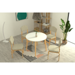 Ege Sandalye Avanos Yuvarlak Ahşap Mutfak Masası Takımı - 90x90 Cm Beyaz - Beyaz/Naturel