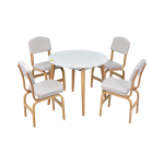 Ege Sandalye Avanos Yuvarlak Ahşap Mutfak Masası Takımı - 90x90 Cm Beyaz - Beyaz/Naturel - Görsel 2