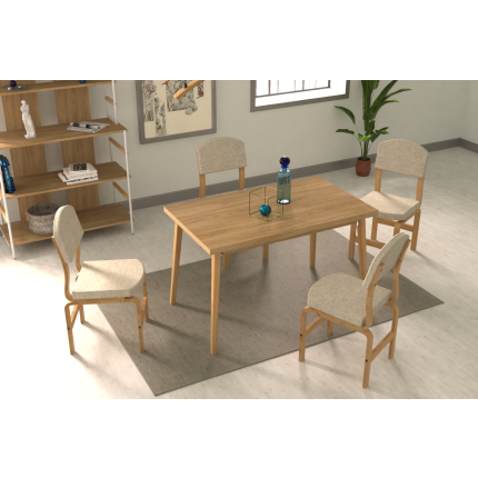Ege Sandalye Avanos Ahşap Mutfak Masası Takımı - 70x120 Cm Beyaz - Naturel