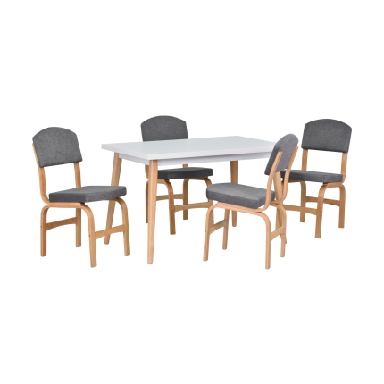 Ege Sandalye Avanos Ahşap Mutfak Masası Takımı - 70x120 Cm Gri - Beyaz/Naturel