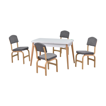 Ege Sandalye Avanos Ahşap Açılır Mutfak Masası Takımı - 70x120+30 cm Gri - Beyaz/Naturel