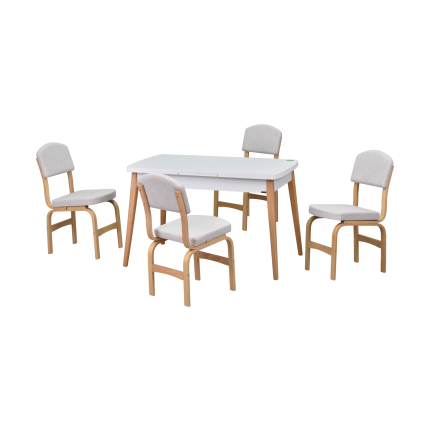 Ege Sandalye Avanos Ahşap Açılır Mutfak Masası Takımı - 70x120+30 cm Beyaz - Beyaz/Naturel
