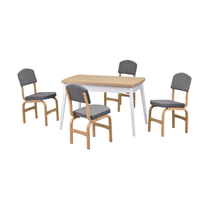 Ege Sandalye Avanos Ahşap Açılır Mutfak Masası Takımı - 70x120+30 cm Gri - Naturel/Beyaz