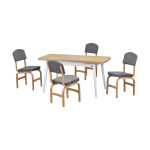 Ege Sandalye Avanos Ahşap Açılır Mutfak Masası Takımı - 70x120+30 cm Gri - Naturel/Beyaz - Görsel 2