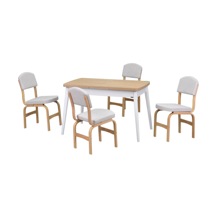 Ege Sandalye Avanos Ahşap Açılır Mutfak Masası Takımı - 70x120+30 cm Beyaz - Naturel/Beyaz