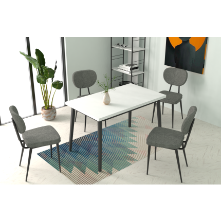 Deniz Sandalye Avanos Ahşap Mutfak Masası Takımı - 70x120 Cm Gri - Beyaz/Siyah