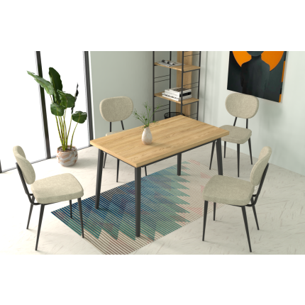 Deniz Sandalye Avanos Ahşap Mutfak Masası Takımı - 70x120 Cm Beyaz - Naturel/Siyah