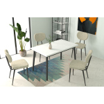 Deniz Sandalye Avanos Ahşap Mutfak Masası Takımı - 70x120 Cm Beyaz - Beyaz/Siyah