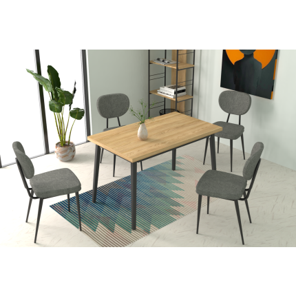 Deniz Sandalye Avanos Ahşap Mutfak Masası Takımı - 70x120 Cm Gri - Naturel/Siyah