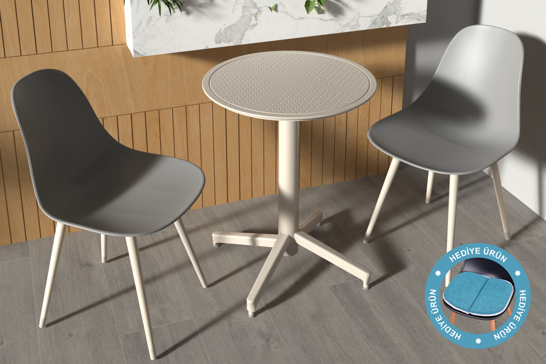 tilia5 Tilia Plastik Bahçe Balkon Bistro Seti Katlanır Masa 60*60 cm Gri/Bej - Görsel 1