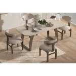 Sofya Sandalye Tiran Ahşap Mutfak Masası Takımı - 90x180 Cm Traverten/Kestane - 6 Adet