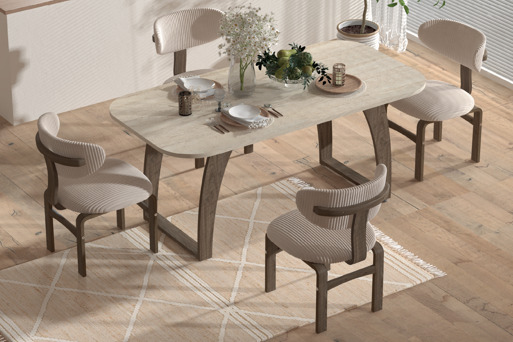 tiran-sofya-takim1 Sofya Sandalye Tiran Ahşap Mutfak Masası Takımı - 90x180 Cm - Görsel 1