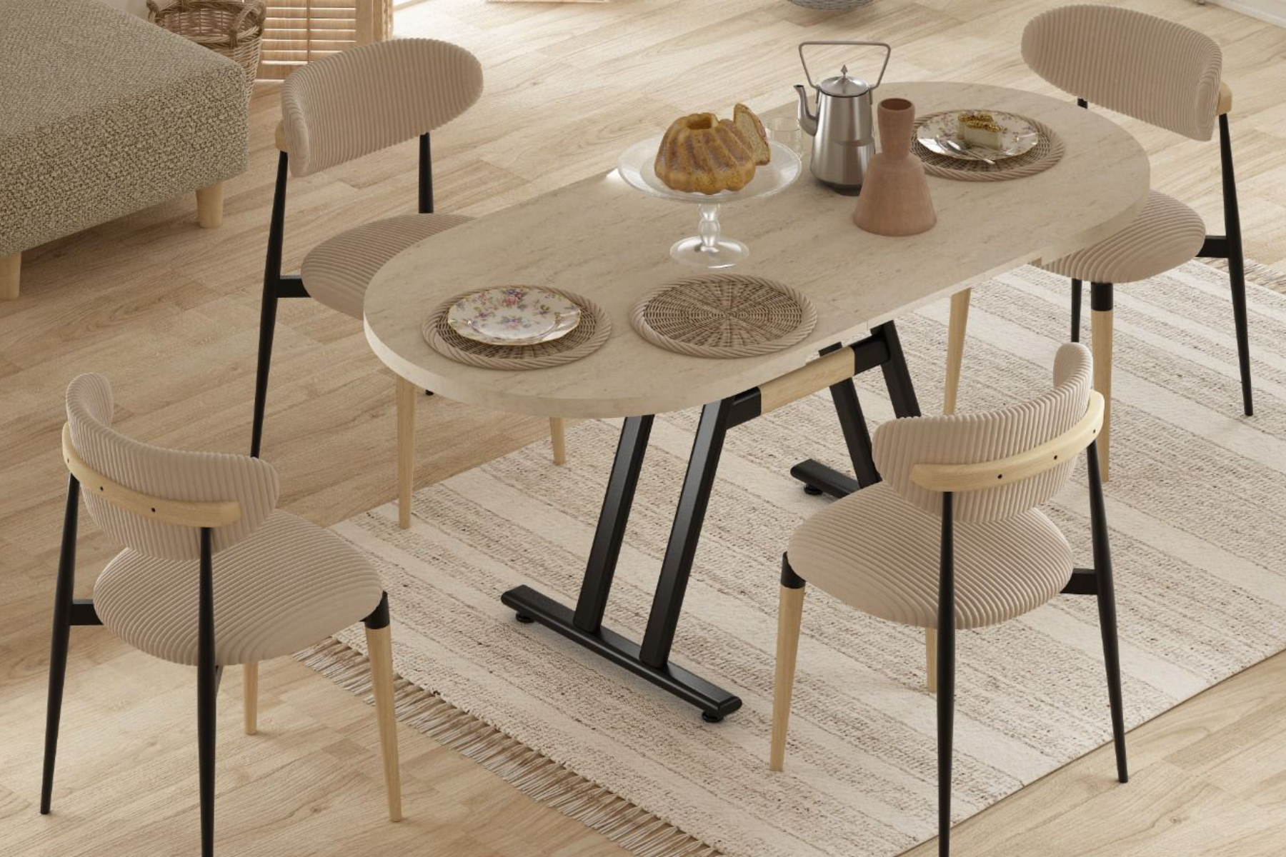 traverten-kanyon1 Venüs Sandalye Afyon Mutfak Masası Takımı - 80x140 cm - Görsel 1