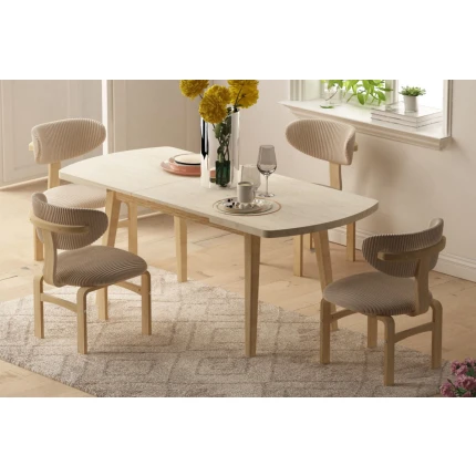 Sofya Ahşap Sandalye Aras Ahşap Traverten Mutfak Masası Takımı - 80x140 cm 6 Adet