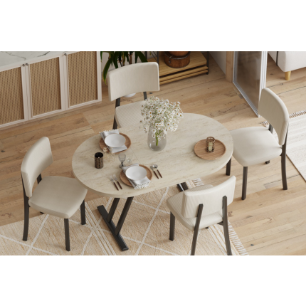 Miray Metal Sandalye Afyon Traverten Mutfak Masası Takımı - 80x140 cm