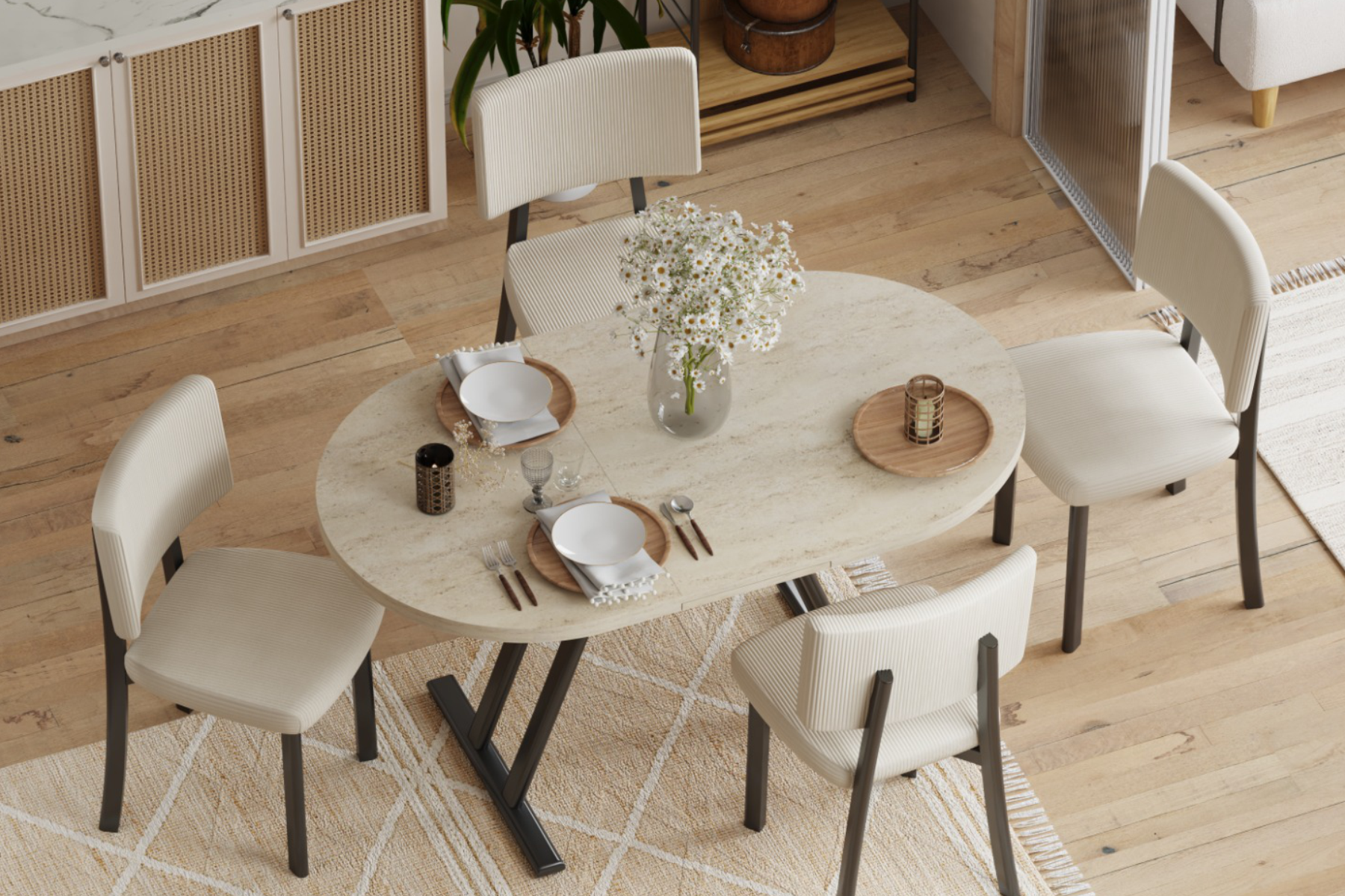 traveten-takimlar1 Miray Metal Sandalye Afyon Traverten Mutfak Masası Takımı - 80x140 cm - Görsel 1