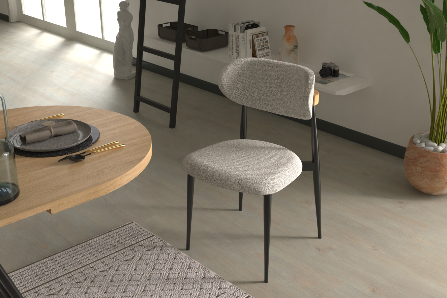 venus-33-metal1 Venüs Metal Ayak Teddy Sandalye Siyah - Teddy Açık Gri - Görsel 1