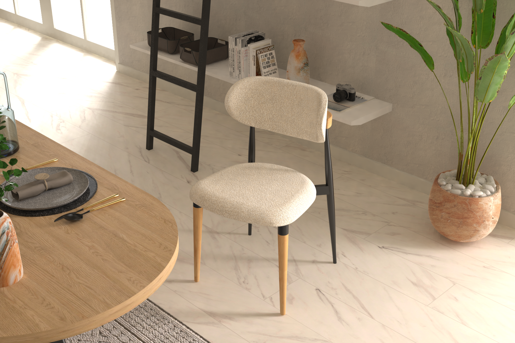 venus-335 Venüs Ahşap-Metal Siyah Ayak Teddy Sandalye Siyah - Teddy Bej - Görsel 1