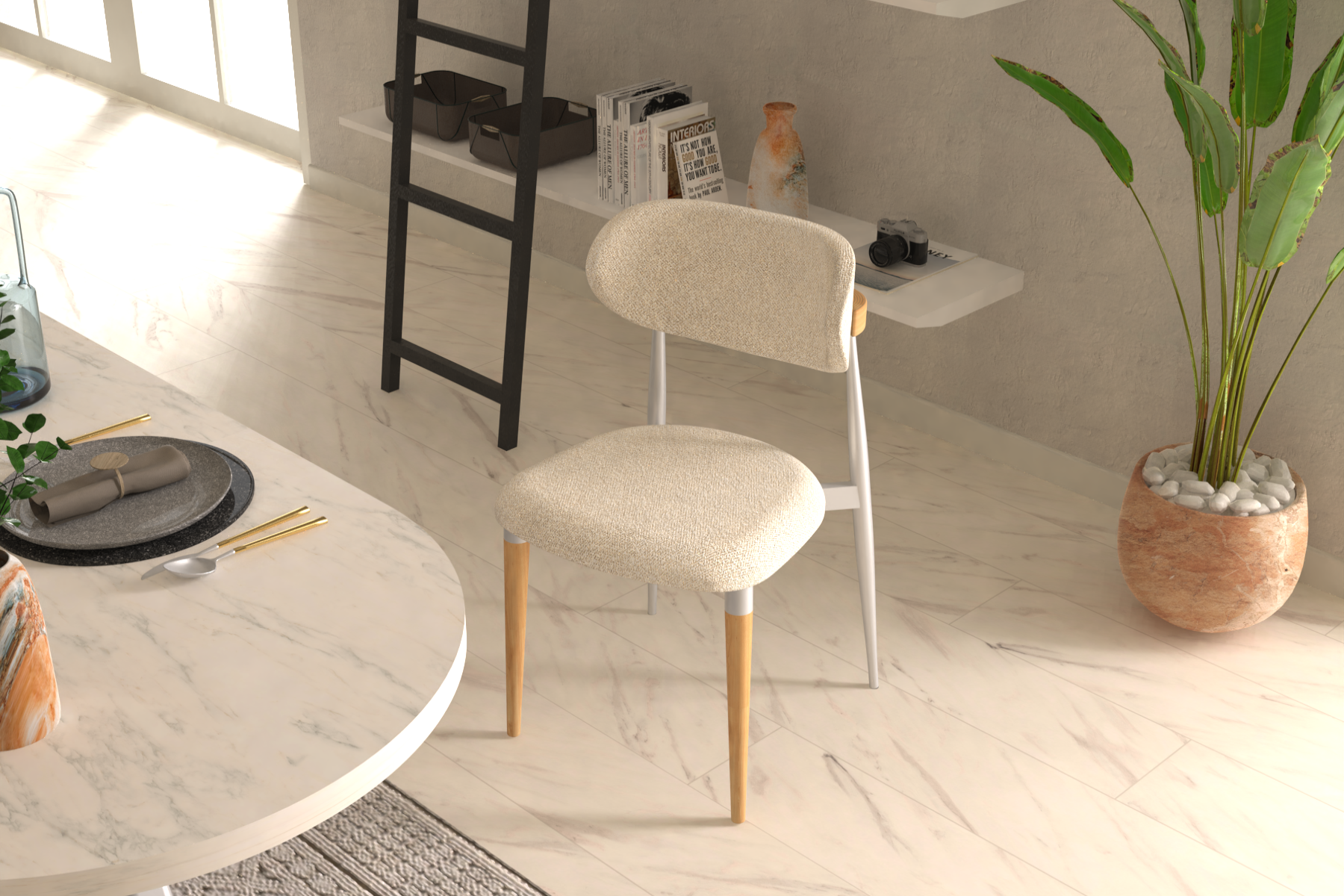 venus-336 Venüs Ahşap-Metal Siyah Ayak Teddy Sandalye Gri - Teddy Bej - Görsel 1