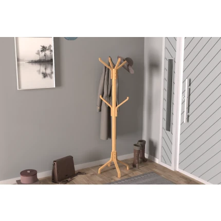 Vesti Ahşap Ayaklı Portmanto Elbise Askılığı Naturel - 6 Kollu