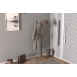 Vesti Ahşap Ayaklı Siyah Metal Portmanto Elbise Askılığı Kestane - 8 Kollu