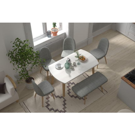 Mara Sandalye Hazar Bank Aras Mutfak Masası Takımı - 80x140 cm Gri - Beyaz/Naturel