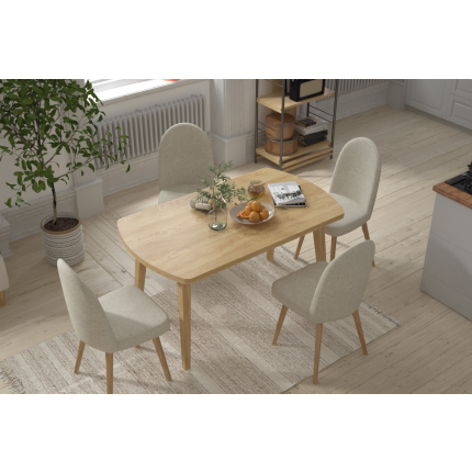 Mara Sandalye Aras Mutfak Masası Takımı - 80x140 cm Beyaz - Naturel