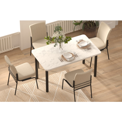 Sahra Sandalye Elmas Mutfak Masası Takımı - 80x120 cm Taş Desen