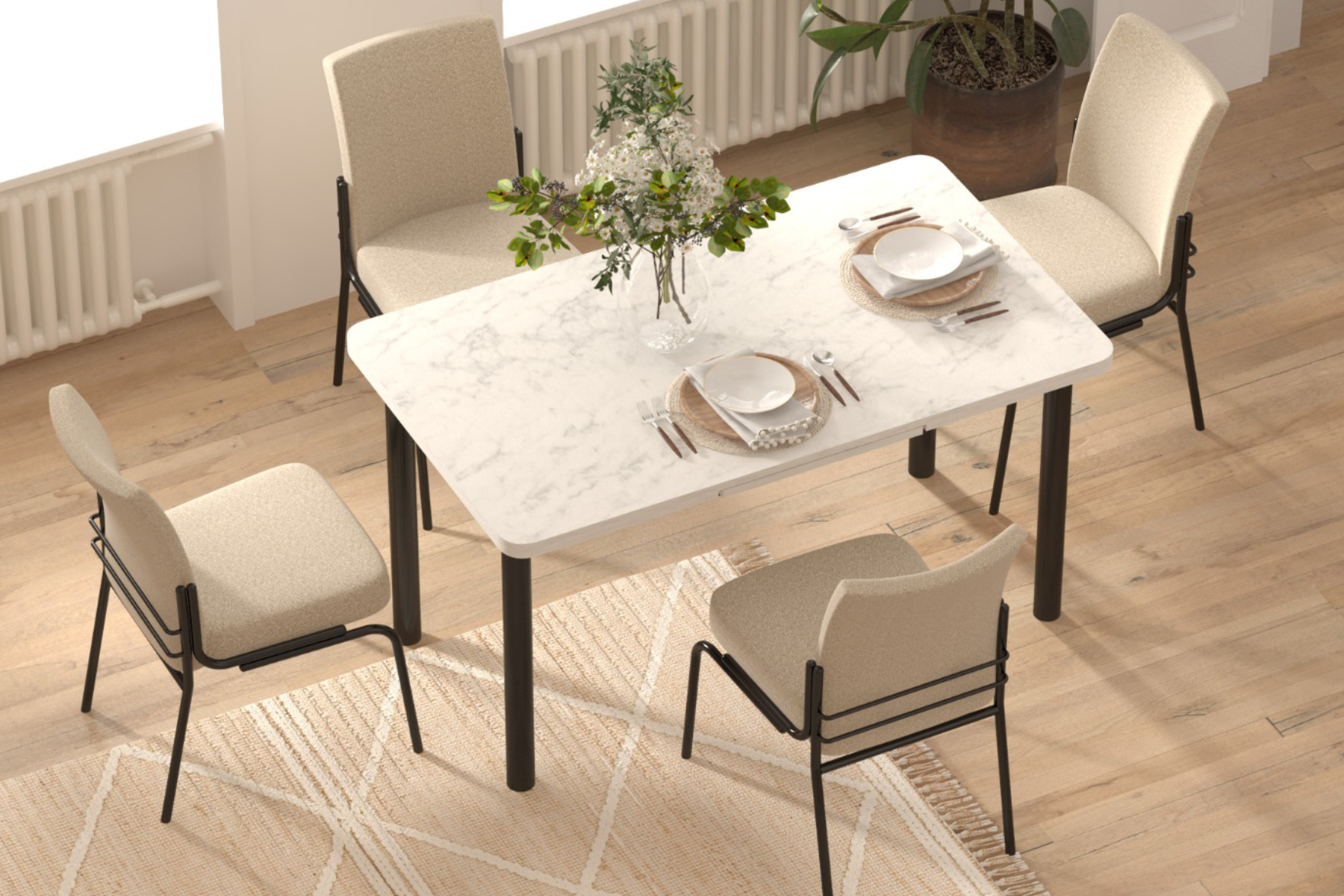 vilinze-stil-foto41 Sahra Sandalye Elmas Mutfak Masası Takımı - 80x120 cm Taş Desen - Görsel 1