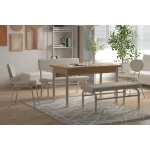 Damla Sandalye Peri Bank Ece Mutfak Masası Takımı - 80x120 cm Beyaz - Naturel - Görsel 2