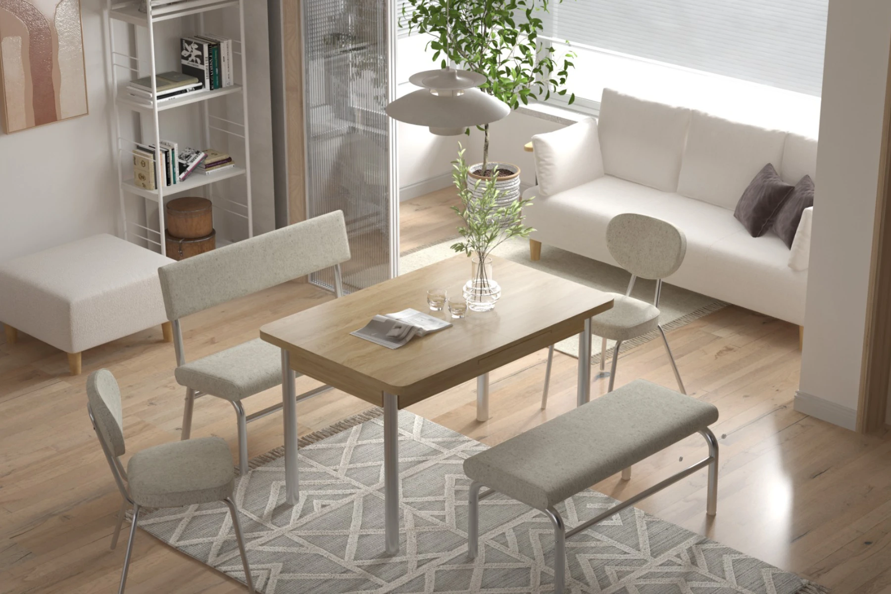 vilinze-stil-foto47 Damla Sandalye Peri Bank Ece Mutfak Masası Takımı - 80x120 cm Beyaz - Naturel - Görsel 1