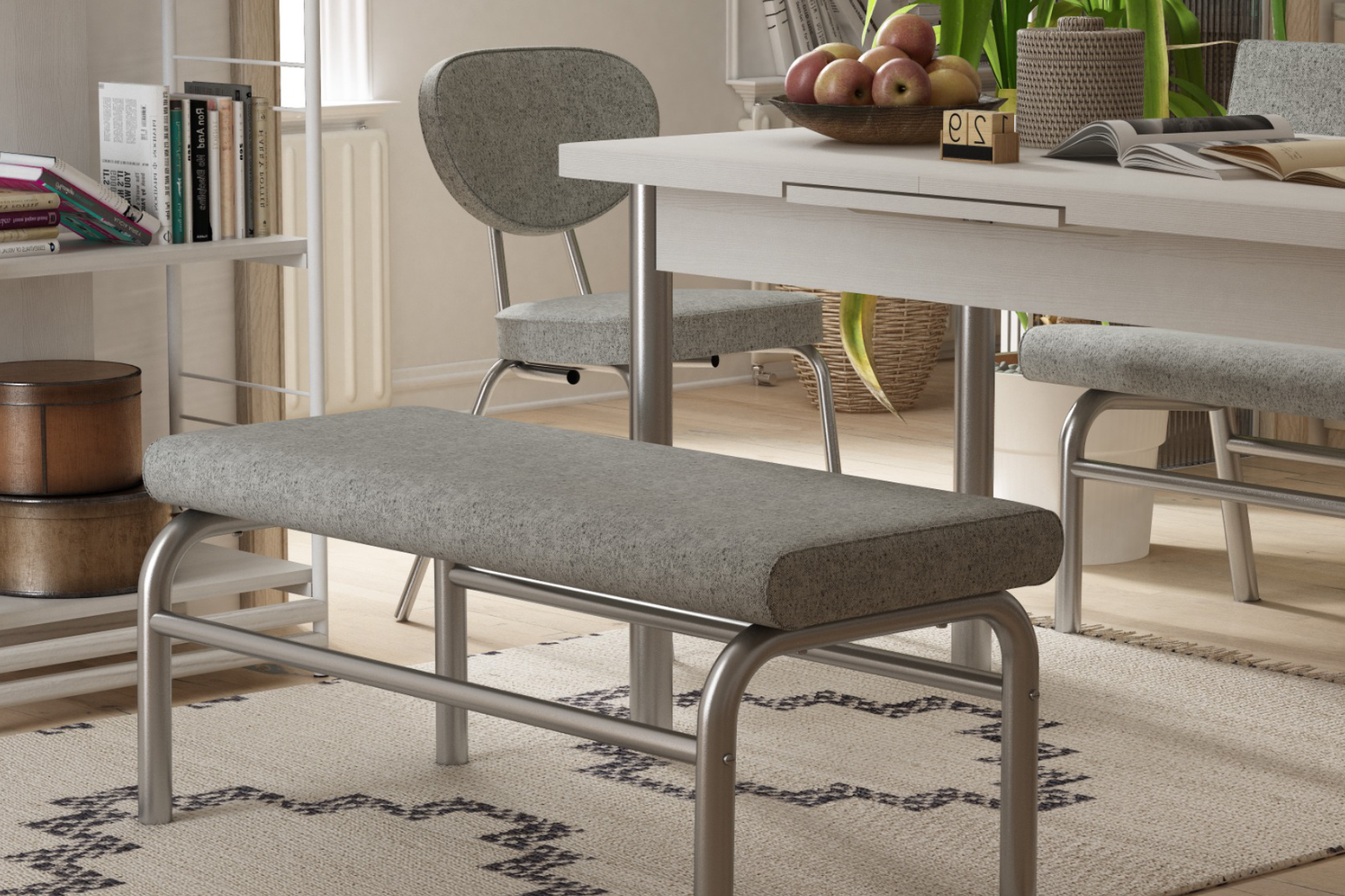 vilinze-stil-foto48 Damla Sandalye Peri Bank Ece Mutfak Masası Takımı - 80x120 cm Gri - Beyaz - Görsel 1