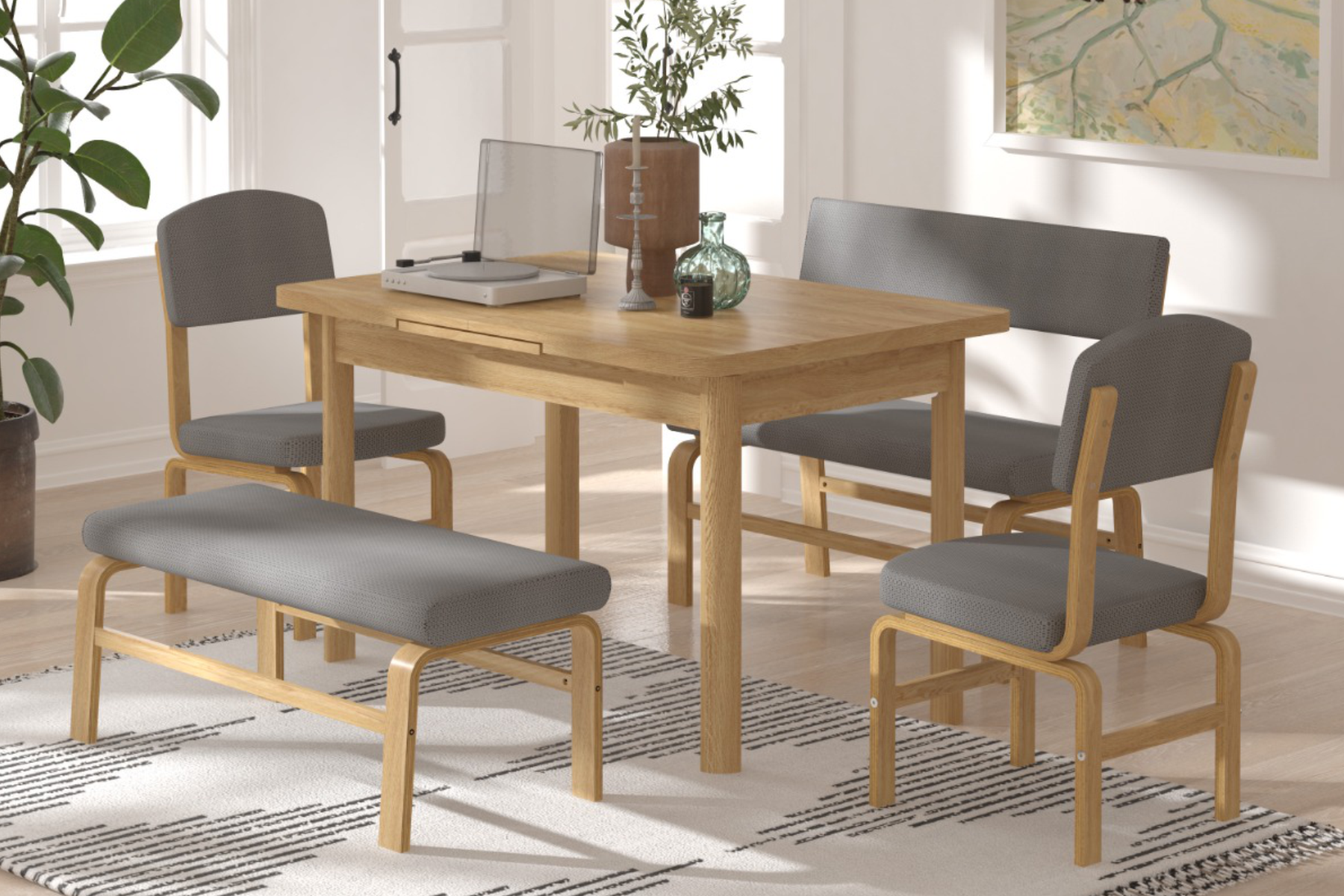 vilinzecom10 Ege Sandalye Peri Bank Fırat Mutfak Masası Takımı - 80x120 cm Gri - Naturel - Görsel 1