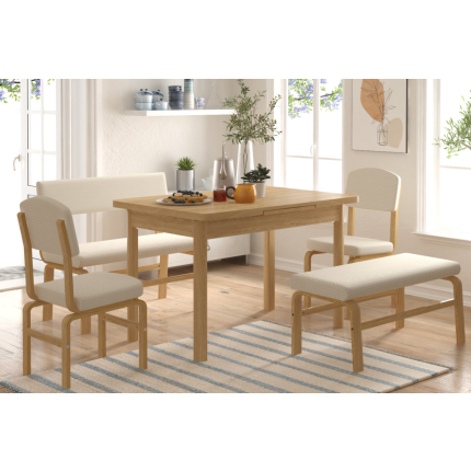 Ege Sandalye Peri Bank Fırat Mutfak Masası Takımı - 80x120 cm Beyaz - Naturel