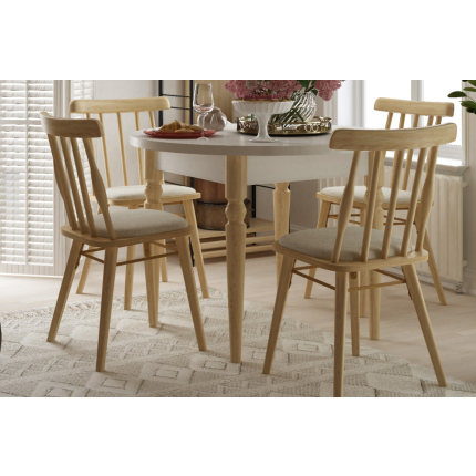 Soma Sandalye Turna Yuvarlak Mutfak Masası Takımı Beyaz/Naturel