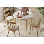 Soma Sandalye Turna Yuvarlak Mutfak Masası Takımı Beyaz/Naturel - Görsel 3